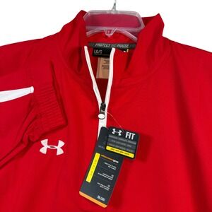 NEW Under Armour Mens Red Loose Fit Quarter Zip Long Sleeve Jacket Large